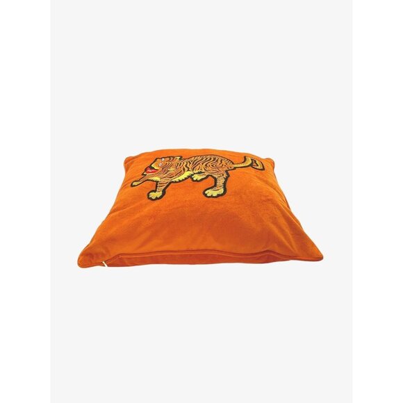 Pillow Tiger Design on Orange Velvet Fabric Colourful Whimsical Decor - Picture 5 of 5
